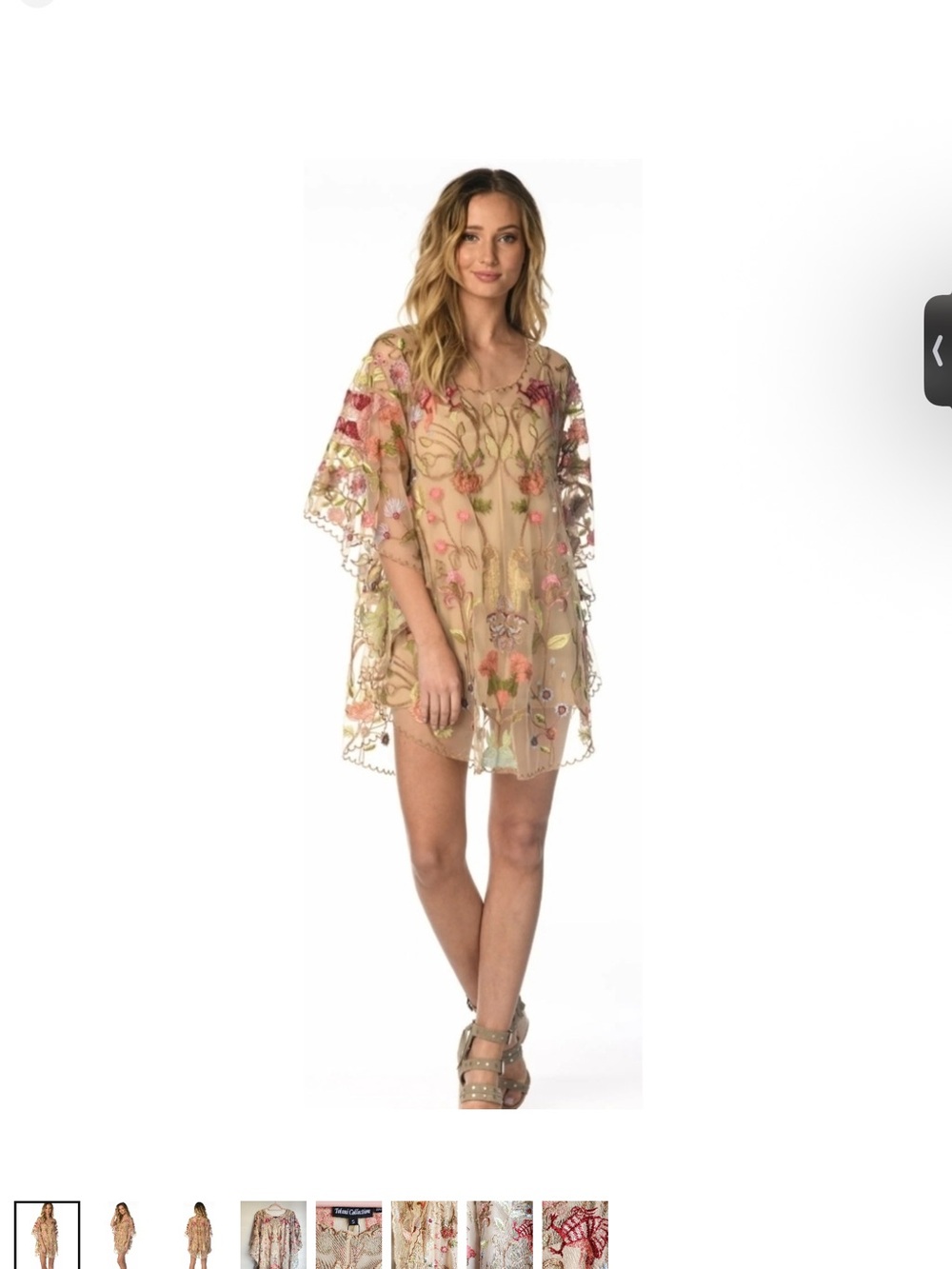 Tolani tan Embroidered Mini Dress with Multicolor Florals small nwt boho lined